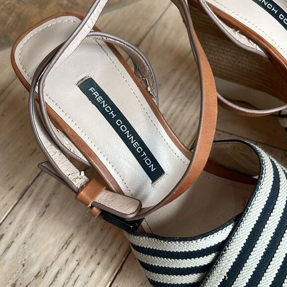 $165 FRENCH CONNECTION JANE Natural Black Designer Wedge Sandals US 8 EUR 38.5 - Picture 3 of 15